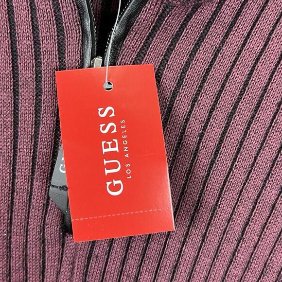 Guess Jeans Men's Sweater Quarter Zip Up Burgundy Mock Neck Size XL Pullover NWT - Picture 7 of 7